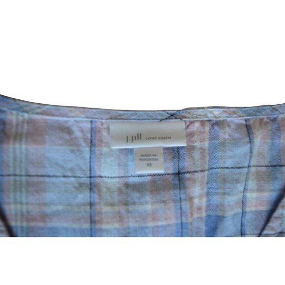 J. Jill Love Linen Size XS Maxi Dress Linen V Neck Pockets Pastel Plaid Cottage - Picture 7 of 9